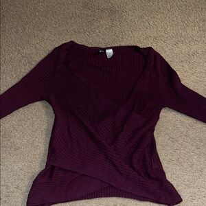 H&M Dark Purple Ribbed V-Neck Top